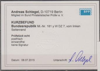 0181 - Bund Heuß lumogen Nr. 181 y W DZ 7 
