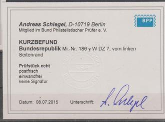0186 - Bund Heuß 1 Nr. 186 yW DZ 7 
