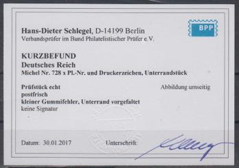 728 - Deutsches Reich Danzig Abschied Nr. 728 x Plattennummer 