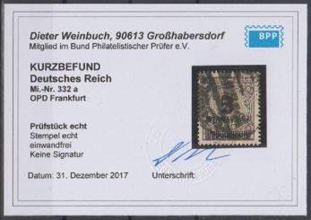 332 - Deutsches Reich Infla Nr. 332 A Wa OPD Frankfurt 