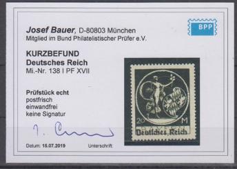 138 - Deutsches Reich Infla Nr. 138 I P XVII 