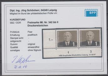 0342 - DDR Nr. 342 bb II Druckereizeichen 
