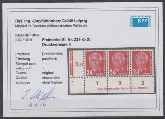 0324 - DDR Nr. 324 vb XI Druckvermerk 4 