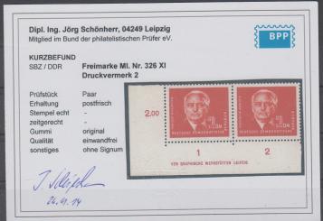 0326 - DDR Nr. 326 XI Druckvermerk 2 