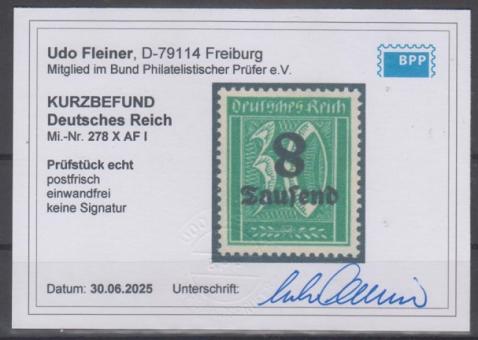 278 - Deutsches Reich Infla Nr. 278 AF I 