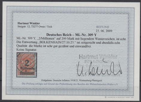 309 - Deutsches Reich Infla Nr. 309 Y 