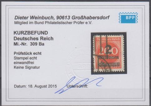 309 - Deutsches Reich Infla Nr. 309 Ba 