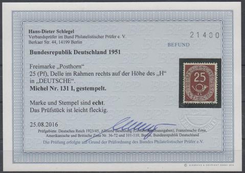 0131 - Bund Posthorn Nr. 131 I - Plattenfehlerrarität 