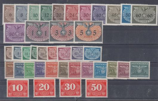 126 - Generalgouvernement Dienst Nr. 1 - 36 + Zustellmarken Nr. 1 - 4 