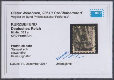 332 - Deutsches Reich Infla Nr. 332 A Wa OPD Frankfurt 