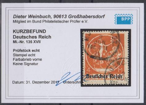 135 - Deutsches Reich Infla Nr. 135 XVII 