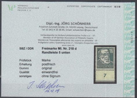 218 - SBZ Köpfe 1 Nr. 218 d RL 5 unten 