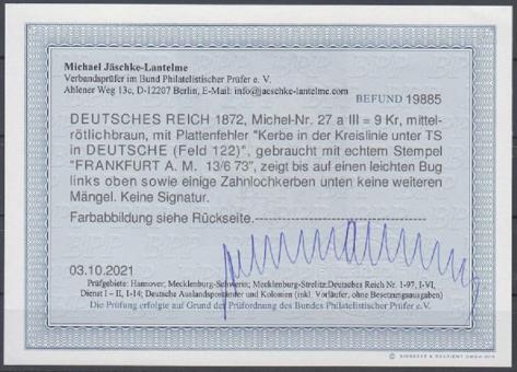 27 - Deutsches Reich Brustschilde Nr. 27 a III 