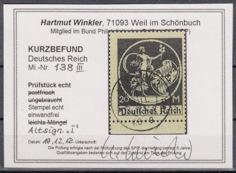 138 - Deutsches Reich Infla Nr. 138 III 