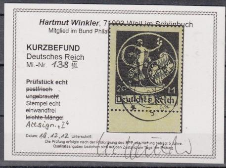 138 - Deutsches Reich Infla Nr. 138 III 