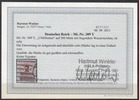 309 - Deutsches Reich Infla Nr. 309 Y 