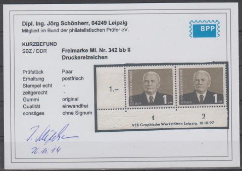 0342 - DDR Nr. 342 bb II Druckereizeichen 