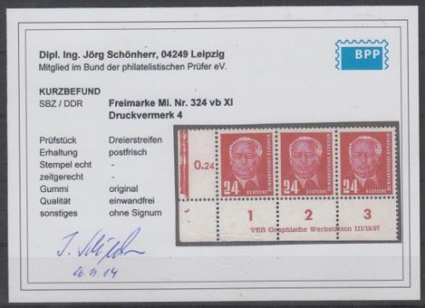 0324 - DDR Nr. 324 vb XI Druckvermerk 4 