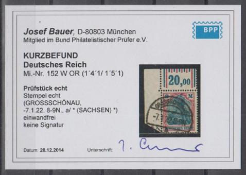 152 - Deutsches Reich Infla Nr. 152 OR W 1'4'1/1'5'1 