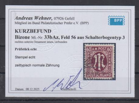 033 - Bizone AM-Post Nr. 33 b Az Feld 56 