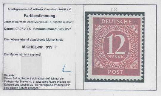 919 - Alliierte Besetzung Nr. 919 F 