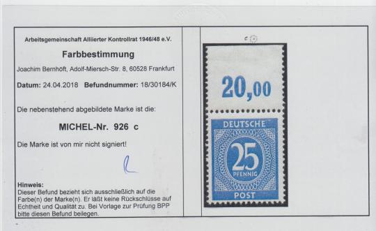 926 - Alliierte Besetzung Nr. 926 c P OR dgz 